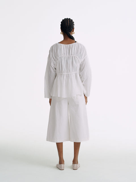 LT26080 Textured Cotton Tie-Front Blouse