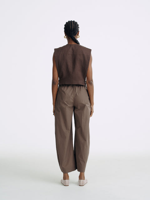 LT26042B Side Tie Linen Top Brown