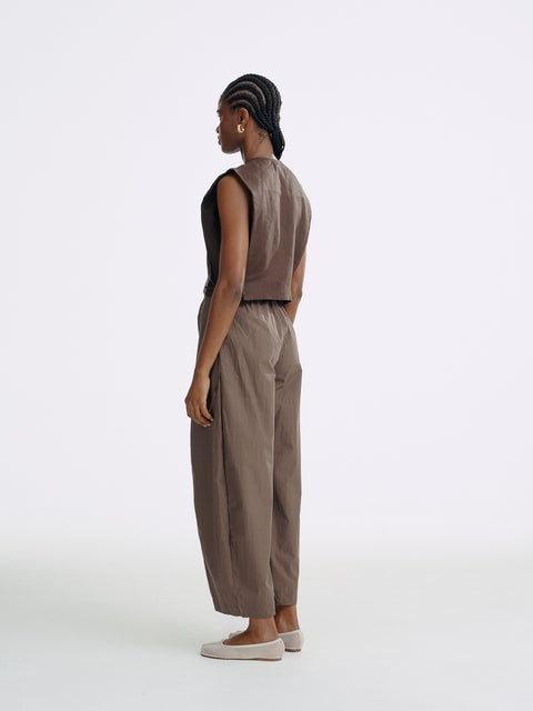 LT26042B Side Tie Linen Top Brown