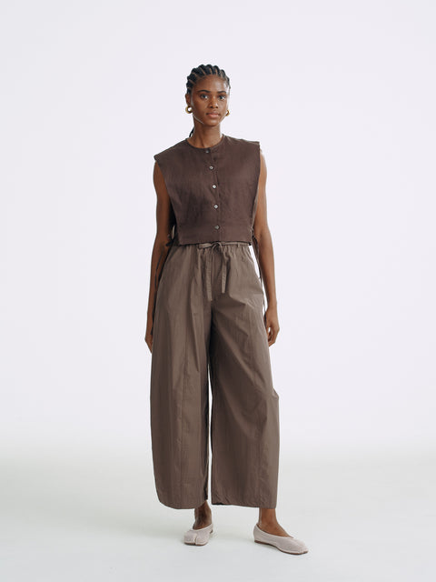 LT26042B Side Tie Linen Top Brown