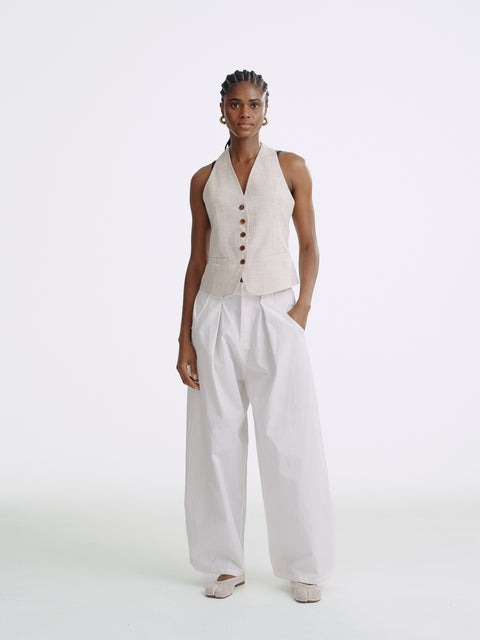 LT26033B Tailored Button Vest Natural