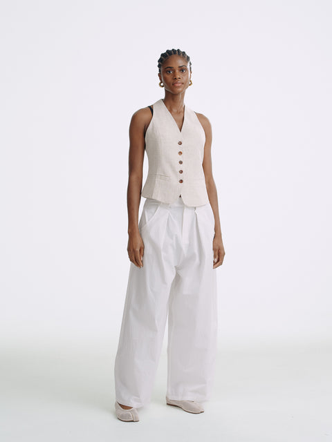 LT26033B Tailored Button Vest Natural