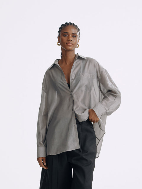 Sol Semi-Sheer Tencel Overshirt Sliver Gray (Pre Order 4 weeks)