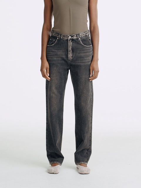 LT26045 Frayed Detailed Straight Leg Jeans