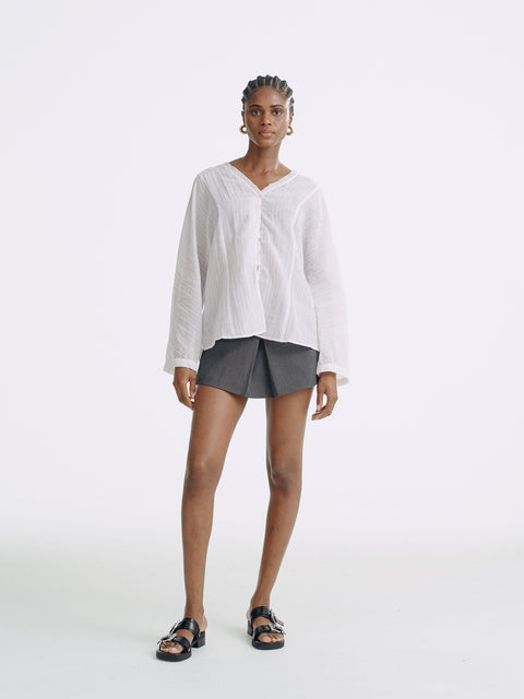 LT26081 Ethereal Cotton Ramie V-Neck Blouse