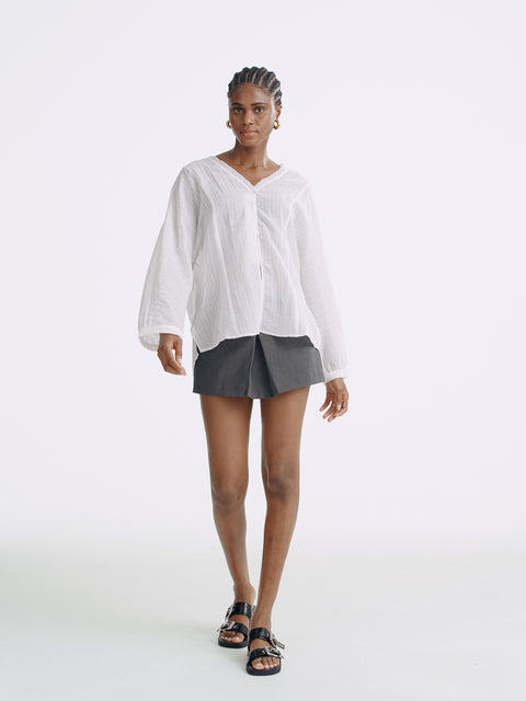 LT26081 Ethereal Cotton Ramie V-Neck Blouse