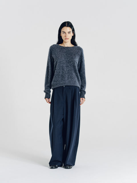 Blake Brushed Wool-Cashmere Sweater Charcoal