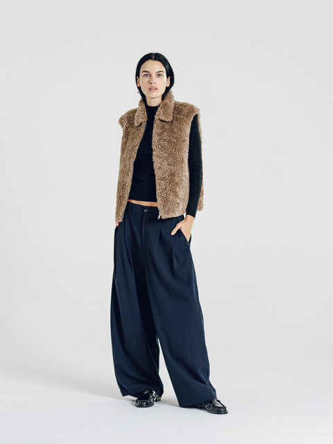 Morgan Double Pleated Pants Navy (Pre-Order)