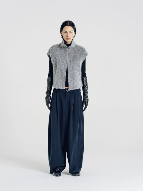 Brushed Wool-Cashmere Zipper Vest Gray