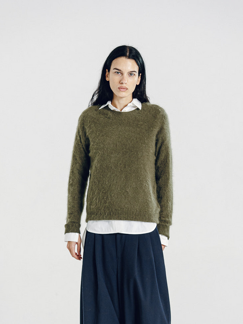 Blake Brushed Wool-Cashmere Sweater Olive