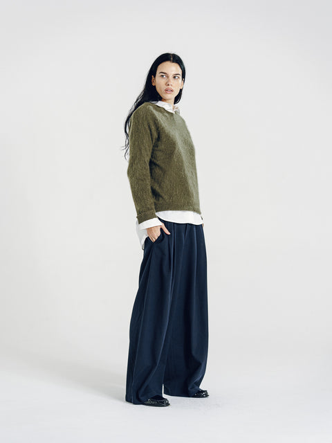 Blake Brushed Wool-Cashmere Sweater Olive