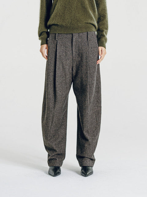 August Structured Wool Trousers Dark Brown