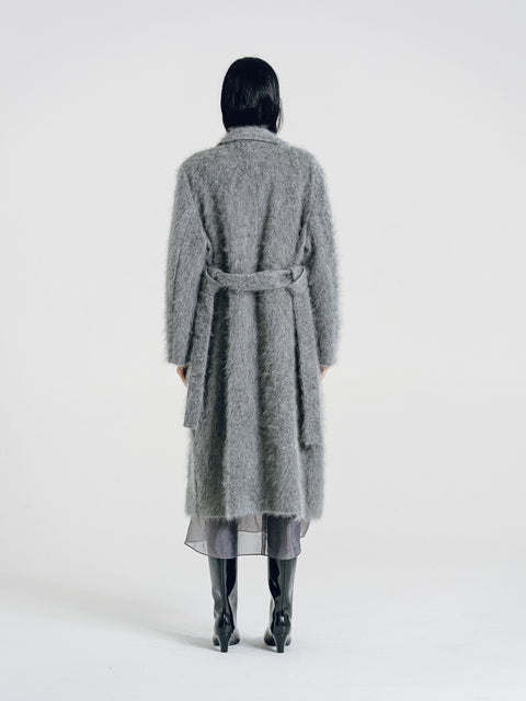 Brushed Wool-Cashmere Double-Breasted Coat Gray