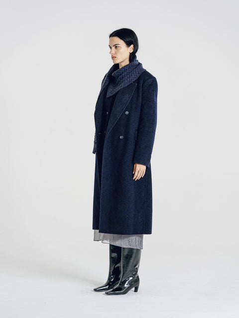 Mora Alpaca Wool Coat and Vest Set Navy