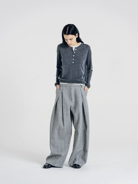 Nora Two Tone Henley Knit Sweater Gray