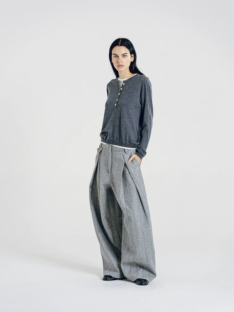 Nora Two Tone Henley Knit Sweater Gray