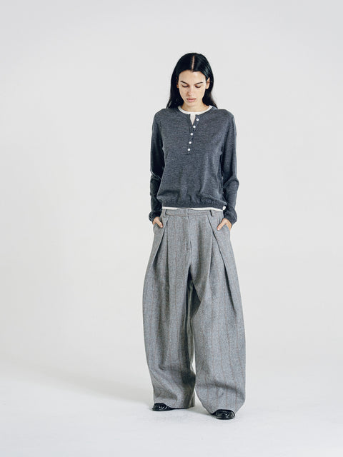 Nora Two Tone Henley Knit Sweater Gray