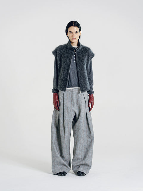 Brushed Wool-Cashmere Zipper Vest Charcoal