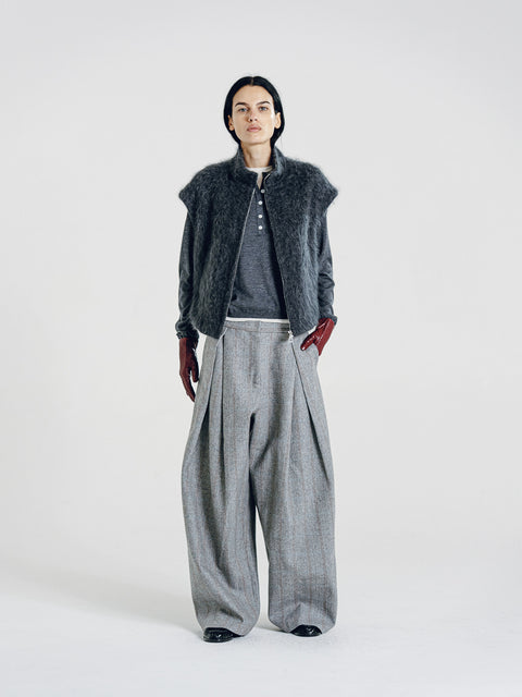 Brushed Wool-Cashmere Zipper Vest Charcoal