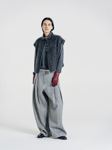 Brushed Wool-Cashmere Zipper Vest Charcoal