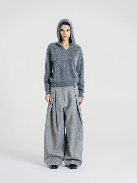 Ellis Brushed Cashmere-Wool Hooded Sweater Gray