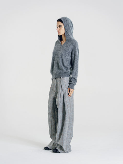 Ellis Brushed Cashmere-Wool Hooded Sweater Gray