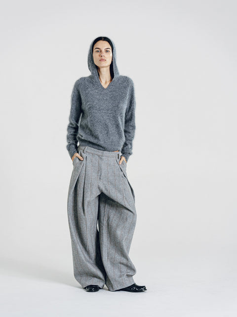 Ellis Brushed Cashmere-Wool Hooded Sweater Gray