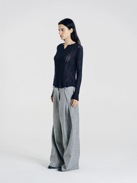 Semi-Sheer Ladder Stitch Sweater Navy