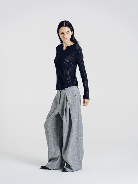 Semi-Sheer Ladder Stitch Sweater Black