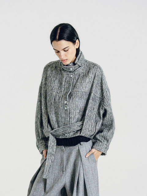 Mohair-Wool Blend Tweed Jacket Gray
