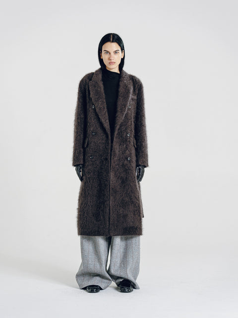 Brushed Wool-Cashmere Double-Breasted Coat Graphite