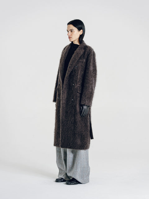 Brushed Wool-Cashmere Double-Breasted Coat Graphite