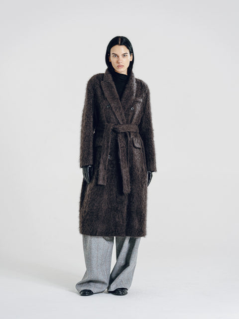 Brushed Wool-Cashmere Double-Breasted Coat Graphite