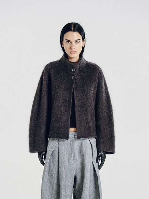 Brushed Wool-Cashmere Jacket Charcoal