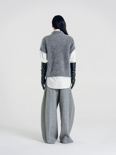 Brushed Cashmere-Wool Relaxed Short-Sleeves Sweater