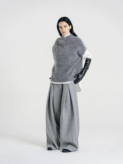 Brushed Cashmere-Wool Relaxed Short-Sleeves Sweater