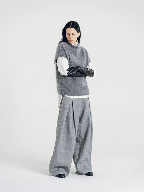 Brushed Cashmere-Wool Relaxed Short-Sleeves Sweater