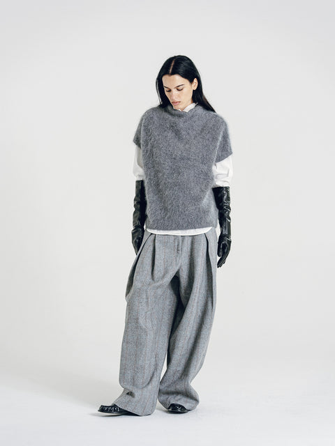 Brushed Cashmere-Wool Relaxed Short-Sleeves Sweater