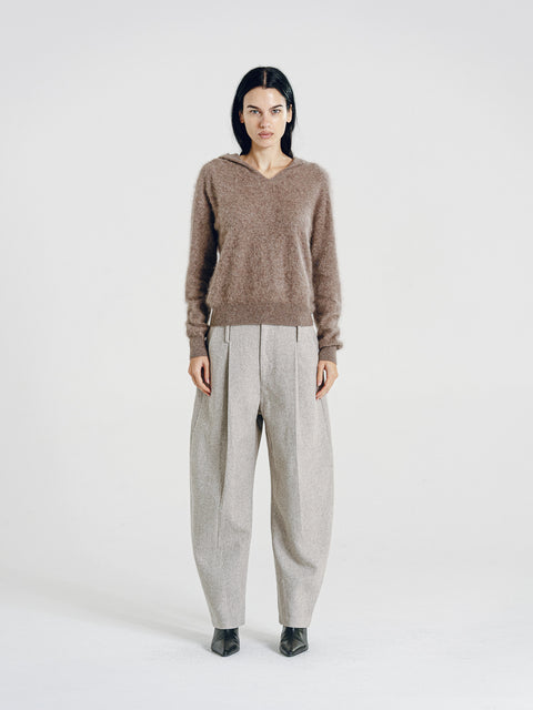 Ellis Brushed Cashmere-Wool Hooded Sweater Taupe