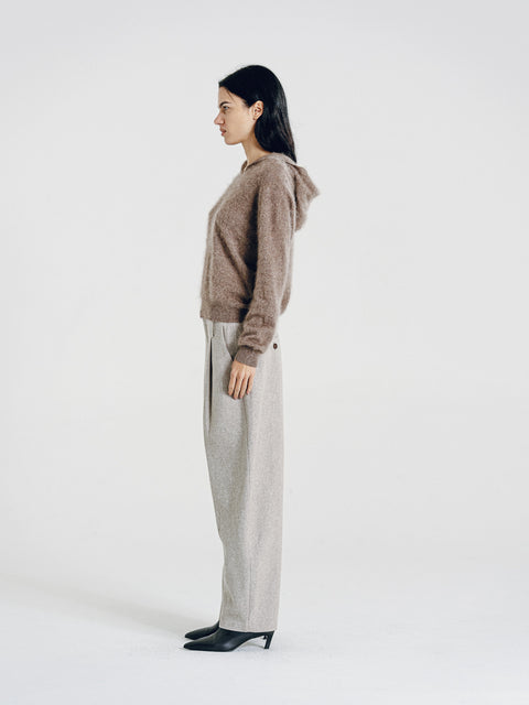 Ellis Brushed Cashmere-Wool Hooded Sweater Taupe