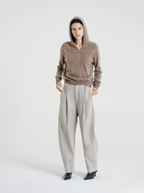 Ellis Brushed Cashmere-Wool Hooded Sweater Taupe