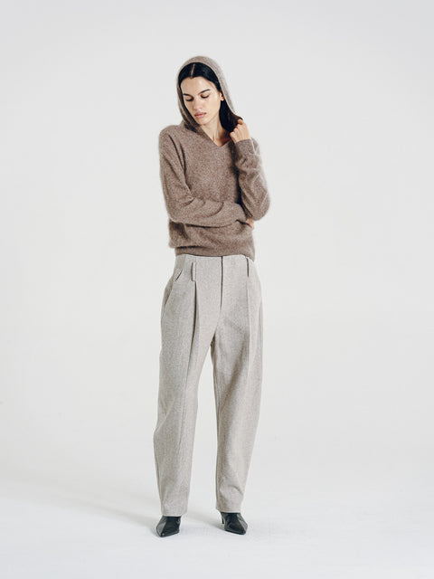 Ellis Brushed Cashmere-Wool Hooded Sweater Taupe