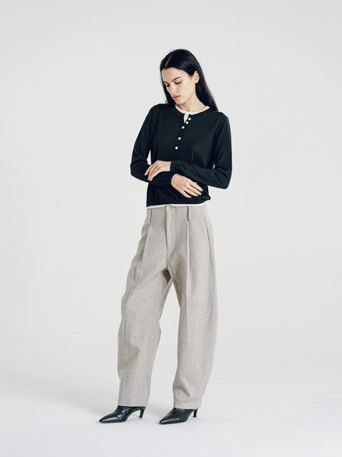 Nora Two Tone Henley Knit Sweater Black