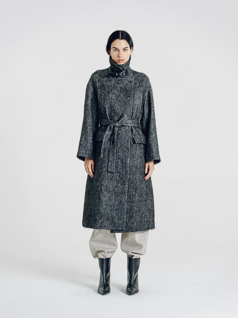 Mohair-Wool Blend Tweed Overcoat