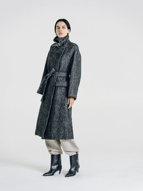 Mohair-Wool Blend Tweed Overcoat