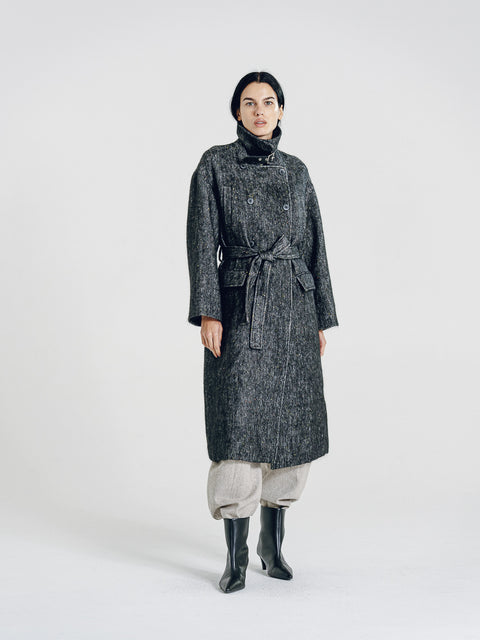 Mohair-Wool Blend Tweed Overcoat