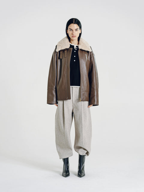 Drew Brown Leather Shearling Aviator Jacket