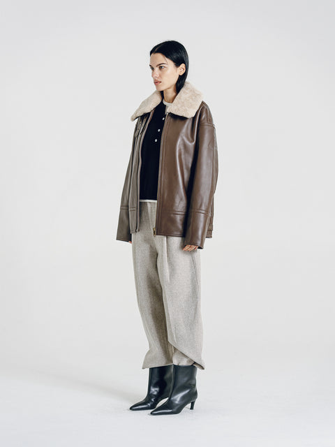 Drew Brown Leather Shearling Aviator Jacket