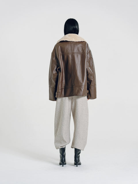 Drew Brown Leather Shearling Aviator Jacket