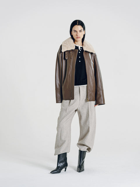 Drew Brown Leather Shearling Aviator Jacket